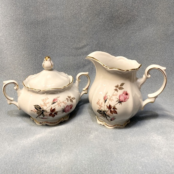 PinkRose Mitterteich Bavaria Germany Creamer and Lidded Sugar Bowl set - Picture 1 of 15